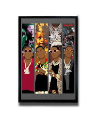 a framed picture of a group of rappers