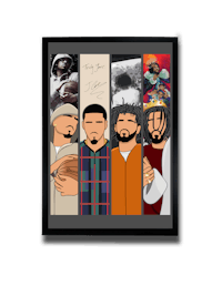 a framed picture of a group of people with beards