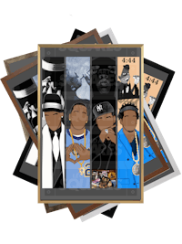 a framed collage with pictures of rappers and rappers