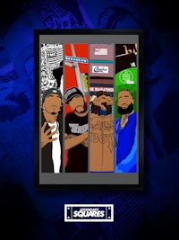 a framed poster of a group of rappers