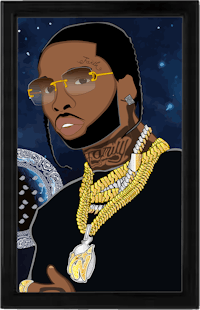 a drawing of a man with glasses and gold chains