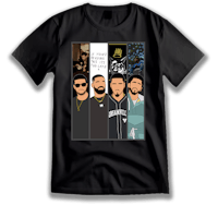 a black t - shirt with a group of men with beards