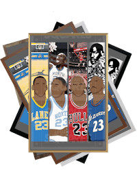 a framed picture of nba players and their jerseys