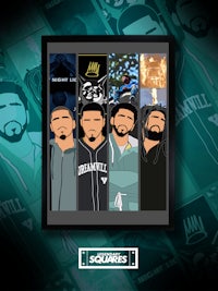 a framed poster of a group of men with beards