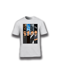 a white t - shirt with a group of men with beards