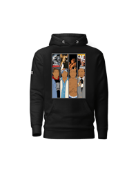 a black hoodie with a group of people on it
