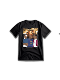 a black t - shirt with a group of people on it