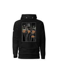a black hoodie with two people on it
