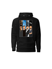 a black hoodie with a group of people on it